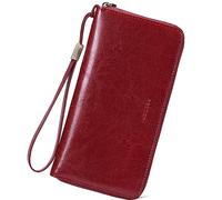 NTALJC Wallets for Women Genuine Leather Long Ladies Billfold RFID Blocking Ladies Billfold Large Capacity Ladies Travel Purse Wristlet with Zipper Coin Pocket,D