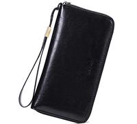 NTALJC Wallets for Women Genuine Leather Long Ladies Billfold RFID Blocking Ladies Billfold Large Capacity Ladies Travel Purse Wristlet with Zipper Coin Pocket,F