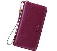 NTALJC Wallets for Women Genuine Leather Long Ladies Billfold RFID Blocking Ladies Billfold Large Capacity Ladies Travel Purse Wristlet with Zipper Coin Pocket,B