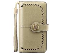 NTALJC Wallets for Women RFID Blocking Ladies Trifold Billfold Genuine Leather Long Ladies Large Capacity Ladies Travel Purse Wristlet Card Case Purse,R