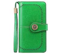 NTALJC Wallets for Women RFID Blocking Ladies Trifold Billfold Genuine Leather Long Ladies Large Capacity Ladies Travel Purse Wristlet Card Case Purse,V