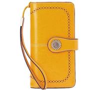 NTALJC Wallets for Women RFID Blocking Ladies Trifold Billfold Genuine Leather Long Ladies Large Capacity Ladies Travel Purse Wristlet Card Case Purse,C