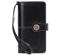 NTALJC Wallets for Women RFID Blocking Ladies Trifold Billfold Genuine Leather Long Ladies Large Capacity Ladies Travel Purse Wristlet Card Case Purse,B