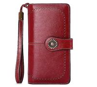 NTALJC Wallets for Women RFID Blocking Ladies Trifold Billfold Genuine Leather Long Ladies Large Capacity Ladies Travel Purse Wristlet Card Case Purse,A