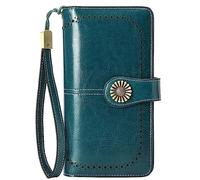 NTALJC Wallets for Women RFID Blocking Ladies Trifold Billfold Genuine Leather Long Ladies Large Capacity Ladies Travel Purse Wristlet Card Case Purse,E