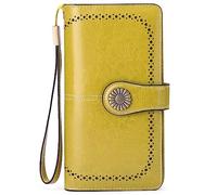 NTALJC Wallets for Women RFID Blocking Ladies Trifold Billfold Genuine Leather Long Ladies Large Capacity Ladies Travel Purse Wristlet Card Case Purse,H