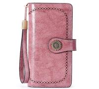 NTALJC Wallets for Women RFID Blocking Ladies Trifold Billfold Genuine Leather Long Ladies Large Capacity Ladies Travel Purse Wristlet Card Case Purse,M