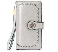 NTALJC Wallets for Women RFID Blocking Ladies Trifold Billfold Genuine Leather Long Ladies Large Capacity Ladies Travel Purse Wristlet Card Case Purse,D