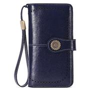 NTALJC Wallets for Women RFID Blocking Ladies Trifold Billfold Genuine Leather Long Ladies Large Capacity Ladies Travel Purse Wristlet Card Case Purse,F