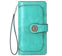 NTALJC Wallets for Women RFID Blocking Ladies Trifold Billfold Genuine Leather Long Ladies Large Capacity Ladies Travel Purse Wristlet Card Case Purse,Q