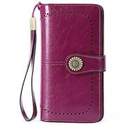 NTALJC Wallets for Women RFID Blocking Ladies Trifold Billfold Genuine Leather Long Ladies Large Capacity Ladies Travel Purse Wristlet Card Case Purse,G
