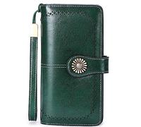NTALJC Wallets for Women RFID Blocking Ladies Trifold Billfold Genuine Leather Long Ladies Large Capacity Ladies Travel Purse Wristlet Card Case Purse,K