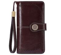 NTALJC Wallets for Women RFID Blocking Ladies Trifold Billfold Genuine Leather Long Ladies Large Capacity Ladies Travel Purse Wristlet Card Case Purse,N