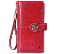 NTALJC Wallets for Women RFID Blocking Ladies Trifold Billfold Genuine Leather Long Ladies Large Capacity Ladies Travel Purse Wristlet Card Case Purse,J