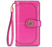 NTALJC Wallets for Women RFID Blocking Ladies Trifold Billfold Genuine Leather Long Ladies Large Capacity Ladies Travel Purse Wristlet Card Case Purse,I