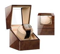 NTALJC Winder Automatic Single Winder for Men and Women Winding Case in Wood Shell and Leather with Super Quiet Motor and Multiple Rotation Modes(D) Atmosphere Winder
