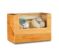 NTALJC Winder Bamboo Wood Winder for 1/2/3 Automatic Watches with Quiet Japanese Motor Flexible Pillows Watches Display Box Fit Lady and Man Watches(1+0) Atmosphere Winder