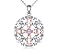 NTALJC Witches Knot Necklace Silver Witch Knot Celtic Knot Pendant Necklaces Wiccan Pagan Witchy Jewelley Irish Gifts for Women