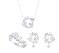 NTALJC women's 925 jewelry sets - minimalism moon wreath pendant adjustable necklace rings earrings sets,engagement wedding zirconia dangle earrings choker jewelry