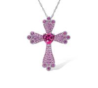 NTALJC Womens Cross Sterling Silver Natural Garnet Rhodolite Black Spinel Religious Water Wave Chain Christian Gift for girls