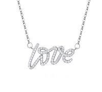 NTALJC Zirconia Necklace, Letter Love Hollow Round Shape S Silver 45X1.9cm for Valentine's Day Anniversary