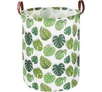 NTAOHAMPER Round Green Laundry Hamper, Jungle Themed Nursery Decor, Tropical Pattern Basket, Monstera Room Decor,Waterproof Storage Bin, Gift Basket(Leaf)
