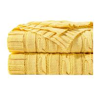 NTBAY 100% Cotton Cable Knit Throw Blanket, Yellow, 130x170 cm | Super Soft and Warm, Cable Knit Texture, Lightweight and Breathable, Stylish Sofa and Bed Decor, Machine Washable