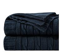 NTBAY 100% Pure Cotton Cable Knit Throw Blanket, Super Soft Warm 130x170 Knitted Throw Blanket for Couch, Sofa, Chair, Bed - Extra Cozy, Machine Washable, Comfortable Home Decor, Navy, 130x170 cm
