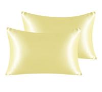 NTBAY 2 Pack Satin Queen Pillowcases for Hair and Skin, Luxurious and Silky Pillow Cases with Envelope Closure, 20x30 Inches, Light Yellow