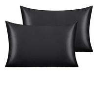 NTBAY 2 Pack Satin Standard Pillowcases for Hair and Skin, Luxurious and Silky Pillow Cases with Envelope Closure, 20 x 26 Inches, Black