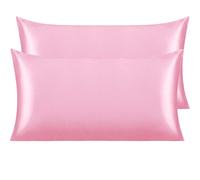 NTBAY 2 Pack Silk Satin Pillowcases for Hair and Skin, Luxury and Silky Standard Pillowcases with Envelope Closure, 40 x 80 cm, Pink