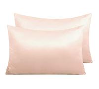 NTBAY 2 Pack Zippered Satin Pillow Cases for Hair and Skin, Luxury King Hidden Zipper Pillowcases Set of 2, 50x90 cm, Pink