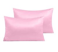 NTBAY 2 Pack Zippered Satin Pillow Cases for Hair and Skin, Luxury Standard Hidden Zipper Pillowcases Set of 2, 50x75 cm, Bright Pink