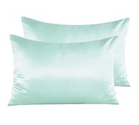 NTBAY 2 Pack Zippered Satin Pillow Cases for Hair and Skin, Luxury Standard Hidden Zipper Pillowcases Set of 2, 50x75 cm, Cyan