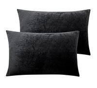 NTBAY 2 Pack Zippered Velvet Queen Pillowcases, Super Soft and Cozy Luxury Fuzzy Flannel Pillow Cases with Zipper, 20x30 Inches, Black