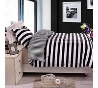 NTBAY 2 Pieces 100% Brushed Microfiber Striped Single Duvet Cover Set, Super Soft Black and White Printed Reversible Design Zippered Comforter Cover with Ties and 1 Oxford Pillowcase (Single, Stripe)