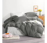 NTBAY 3-Piece Super Soft 100% Microfiber Double Duvet Cover Set in Dark Grey with Zippered Comforter and Oxford Pillowcases (Double)