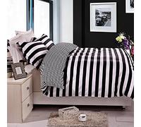 NTBAY 3 Pieces 100% Brushed Microfiber Striped Double Duvet Cover Set, Super Soft Black and White Printed Reversible Design Zippered Comforter Cover with Ties and 2 Oxford Pillowcases (Double, Stripe)