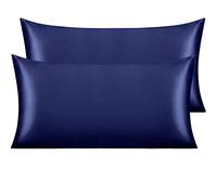 NTBAY Silk Satin Pillowcases - Satin Pillowcase for Hair and Skin, Pillow Cases 2 Pack with Envelope Closure, 50x90 cm, Navy