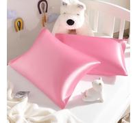 NTBAY Silk Satin Toddler Pillowcases - Set of 2 - Super Soft and Silky 14x20 Pillow Covers - Envelope Closure Pink Cooling Travel Pillow Cases for Nursery, Kids, Boys and Girls, 14 x 20 Inches