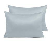NTBAY Standard Satin Pillowcases, Set of 2, Zipper, Grey | Smooth Silky Microfiber Satin Pillowcases with Hidden Zippers for Hair and Skin, 20 x 26 Inches, Pillow Inserts Not Included