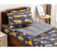 NTBED Construction Truck Printed Zipper Bedding Sets Twin Lightweight Microfiber Car Comforter Sets with Fitted Sheet Pillow Covers,Dark Grey