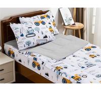 NTBED Construction Truck Printed Zipper Bedding Sets Twin Lightweight Microfiber Forest Car Comforter Sets with Fitted Sheet Pillow Covers,White Grey
