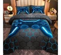 NTBED Gamepad Comforter Set for Boys Girls Kids Game Console Geometric Lightweight Microfiber Bedding Sets (Gray, Queen)