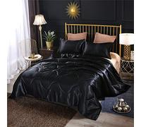 NTBED Silky Satin Comforter Set King Black, Soft Lightweight Microfiber Luxury Sexy Quilted Bedding Sets with 2 Matching Pillow Covers for Summer Spring Autumn