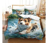 NTBSDVKDO 3 Pcs Soft Duvet Cover 3D Design Printed Cute Dog Quilt Covers Fashion Bed Set 2 Pillowcases Hidden Zipper Polyester For Adults Single(140x200cm)