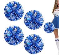 NTCL 4 Pcs Cheer Leader Poms Pom Girl Sporty Cheering Team Cheer Long Live Ball Accessories Cheerleading Sports Games Team Pom-Pom Poms Kids Balls Encouragement Spirit (Blue+Silver)