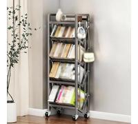 NTDMSFWM Large Capacity Movable Bookshelf Organizer Rack, Rolling Book Cart with Wheels,Multi-Layer Storage Rack for Office Home(Gray - 5 layers,35.4x9.8x20.9in)