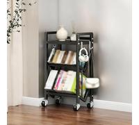 NTDMSFWM Large Capacity Movable Bookshelf Organizer Rack, Rolling Book Cart with Wheels,Multi-Layer Storage Rack for Office Home(Black - 3 layers,27.6x9.8x32.1in)