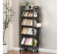 NTDMSFWM Large Capacity Movable Bookshelf Organizer Rack, Rolling Book Cart with Wheels,Multi-Layer Storage Rack for Office Home(Black - 5 layers,19.7x9.8x57.7in)